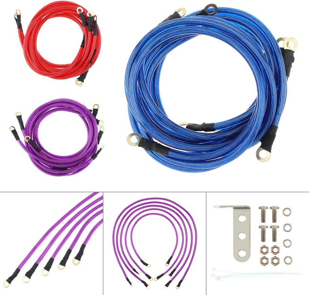 5 Point Car Universal Earth Ground Cables Grounding Wire System Kit High Perform