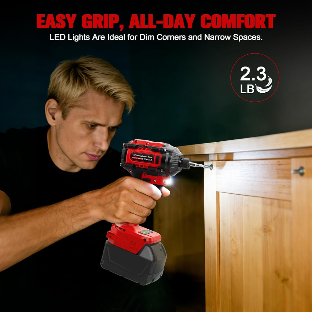 Cordless Drill Driver Impact Driver Compatible with Milwaukee 18V Battery (Bare