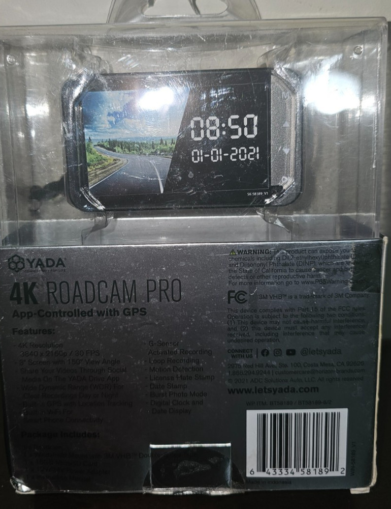 Yada 4K Roadcam Pro App Controlled Dash Cam Loop Recording Motion Detect