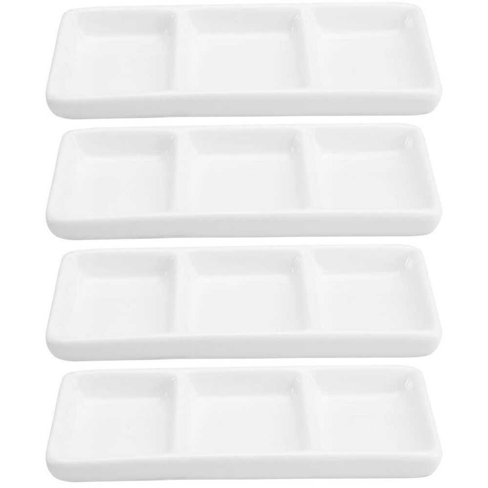 6 Inch White Ceramic Serving Tray 3 Compartment Appetizer Platters Rectangula...