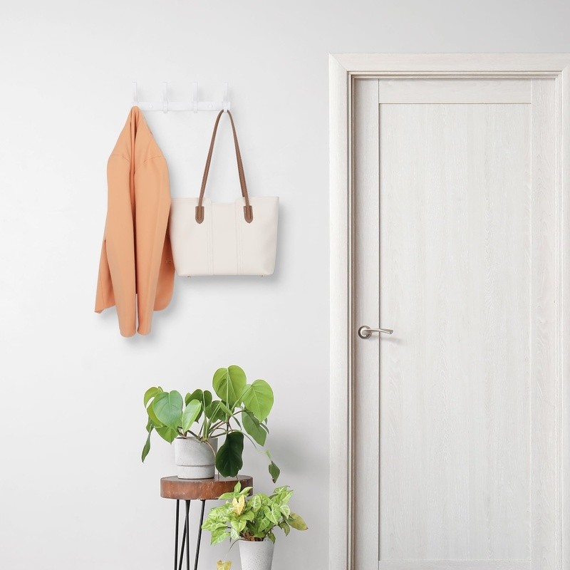Wall Mounted Coat Hook Rack 4 Heavy Duty Hooks Space Saving Storage Solution New