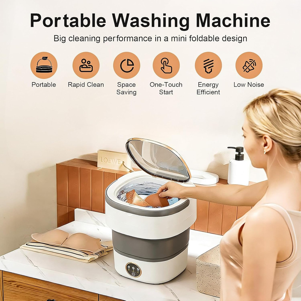 Portable Washing Machine - 20L Mini Foldable Washer with Spin Basket, 3 Cleaning