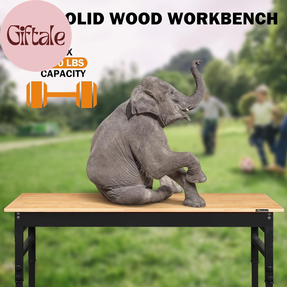 70" Adjustable Height Workbench, 2000 LBS Heavy Duty Work Table with Power Outle