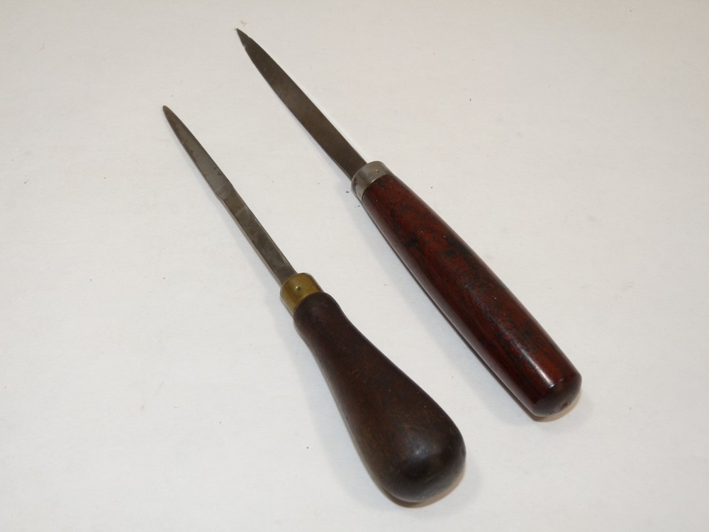 2 Vintage Triangular Scrapper / Burnishers Wood Handles