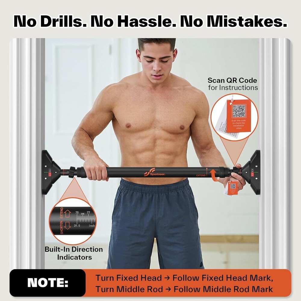 Multi-Functional Pull Up Bar - Adjustable 29.5-37'', Max 440lbs, Ideal Home Gym