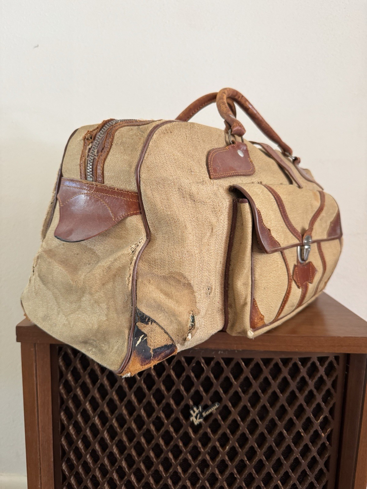 1950s Vtg Korean War Hand Painted Okinawa & Korea UN Forces Souvenir Duffel Bag