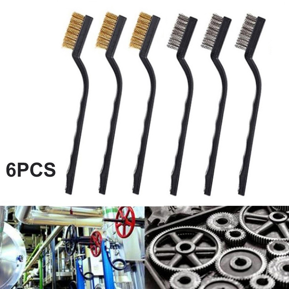 6x Wire Brushes For Cleaning Welding Slag Rust Scratch Plastic Curved Handle