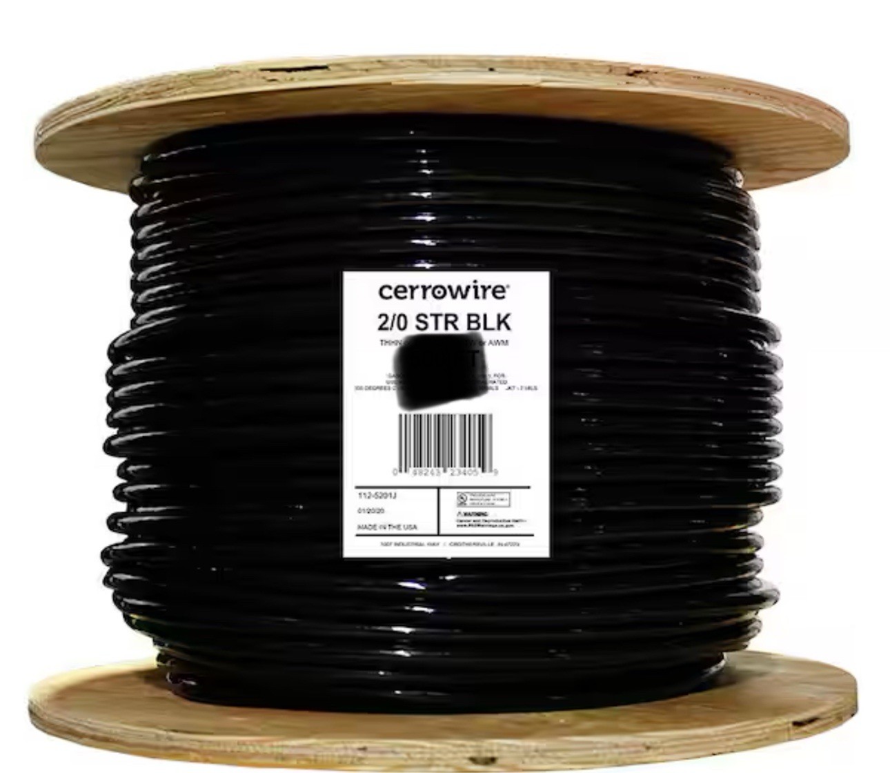PER FOOT Cerrowire 2/0 Black Stranded Copper THHN Wire