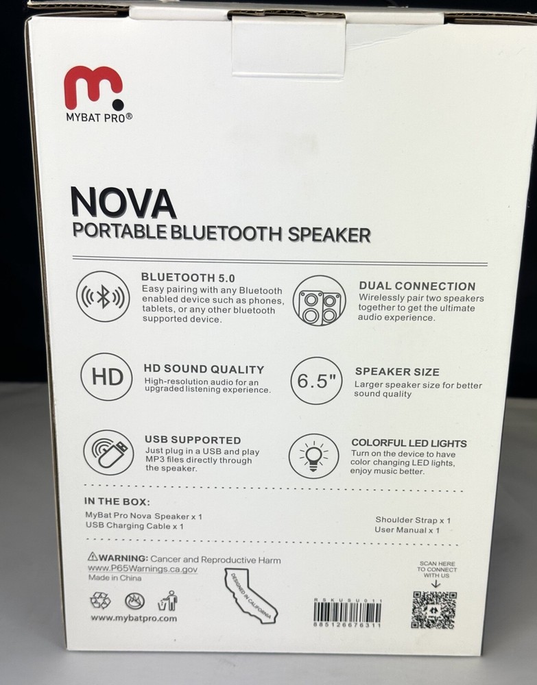 Portable LED Bluetooth Speaker - Mybat Pro Nova