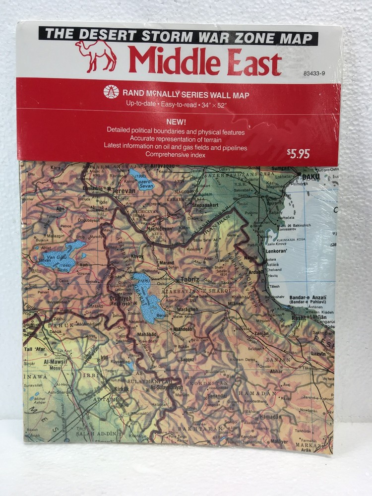 DESERT STORM WAR ZONE MAP - RAND McNALLY WALL MAP 34"x52"