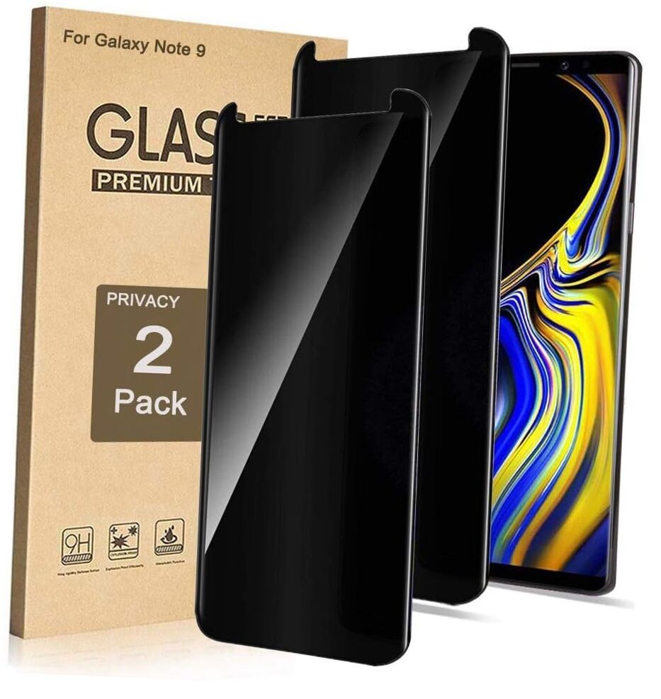 (2 Pack Galaxy Screen Protector Privacy Tempered Glass, 3D Curved Note 9 Black