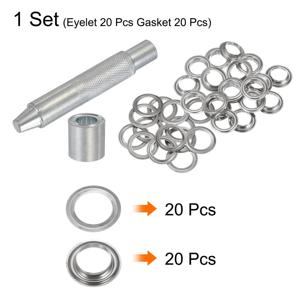 20Set Grommets Eyelets Kit 12mm Copper Eyelets with Setting Tool Silver