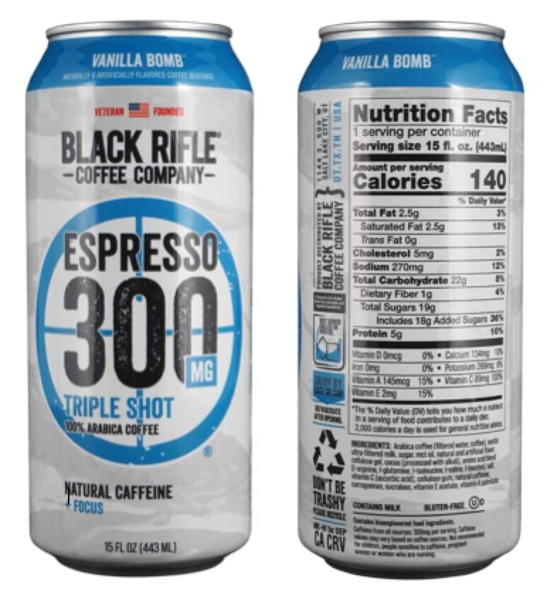 Black Rifle Coffee - Energy Drink, 300mg Caffeine, 15oz - Vanilla Bomb, 12 Cans
