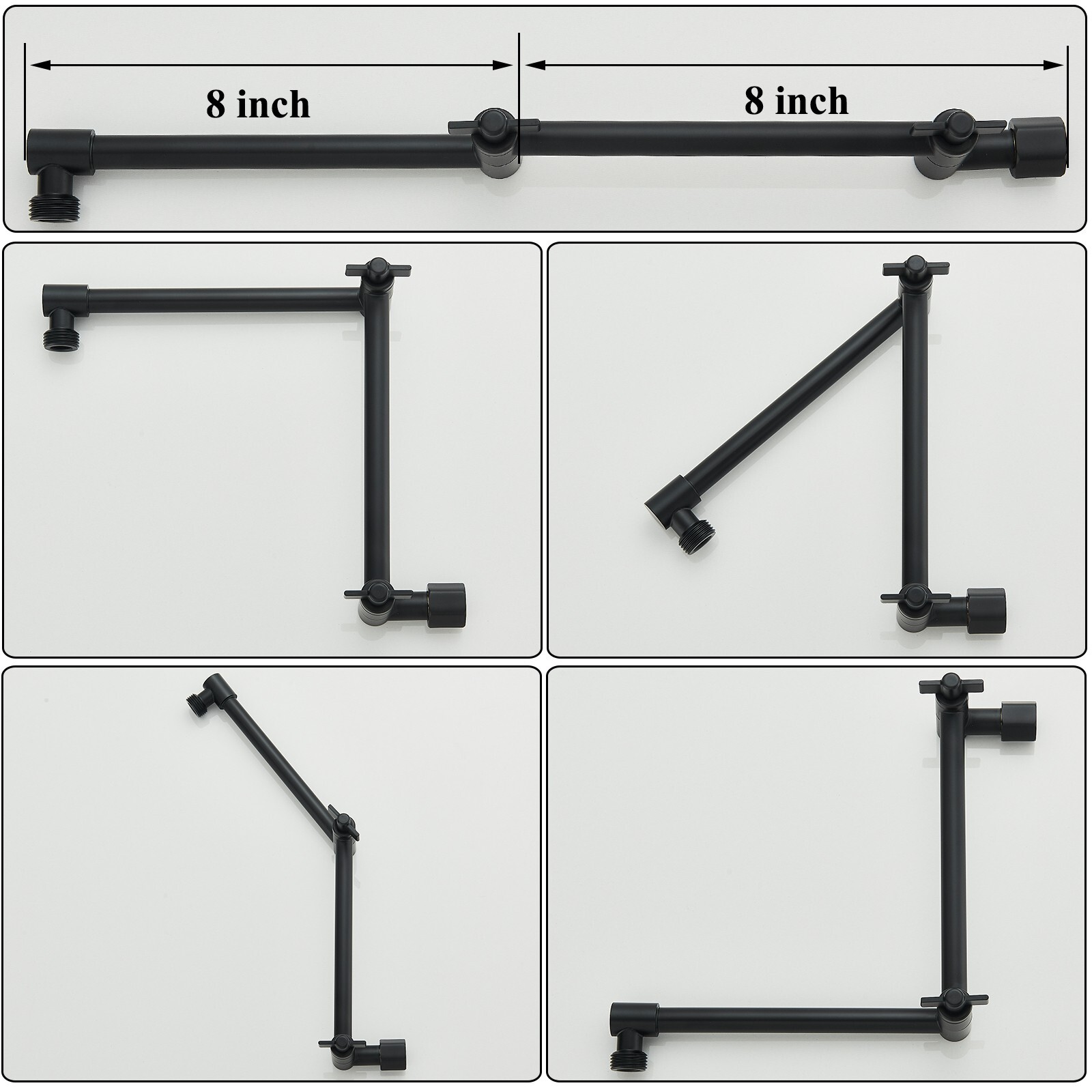 Black Rain Shower Head with Handheld Spray Set High Pressure 16" Adjustable Arm