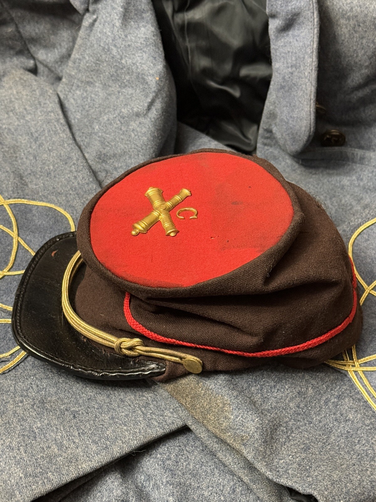 AUTHENTIC CIVIL WAR CONFEDERATE CSA HEAVY ARTILLERY CO. C FORAGE CAP HAT KEPI