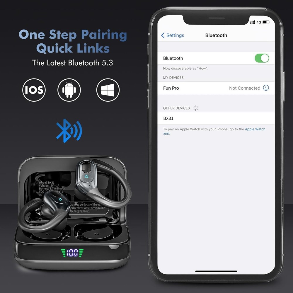 Bluetooth Earbuds 75H Playtime IP7 Waterproof for Running