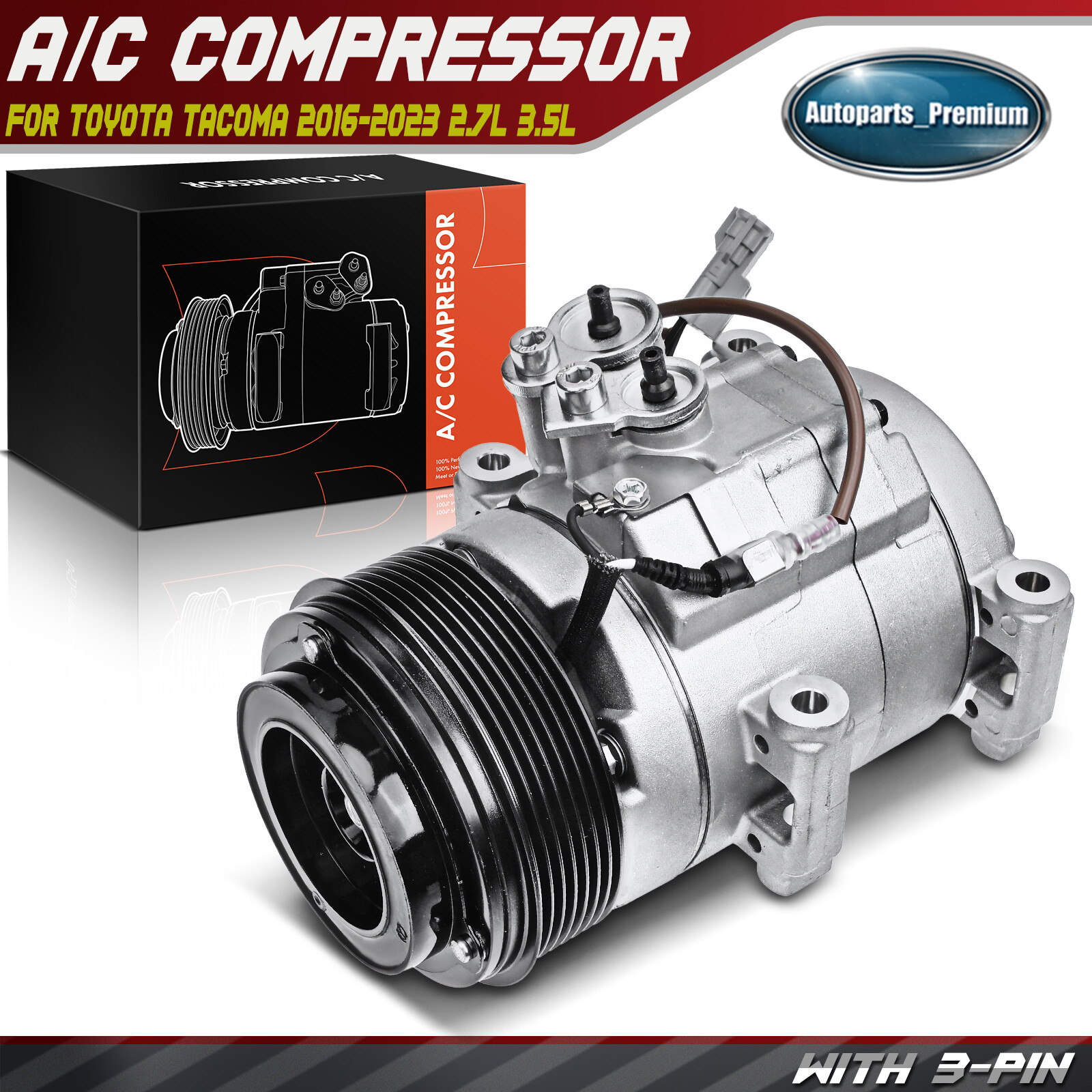 A/C Compressor with 7-Groove Pulley for Toyota Tacoma 2016 2017-2023 2.7L 3.5L