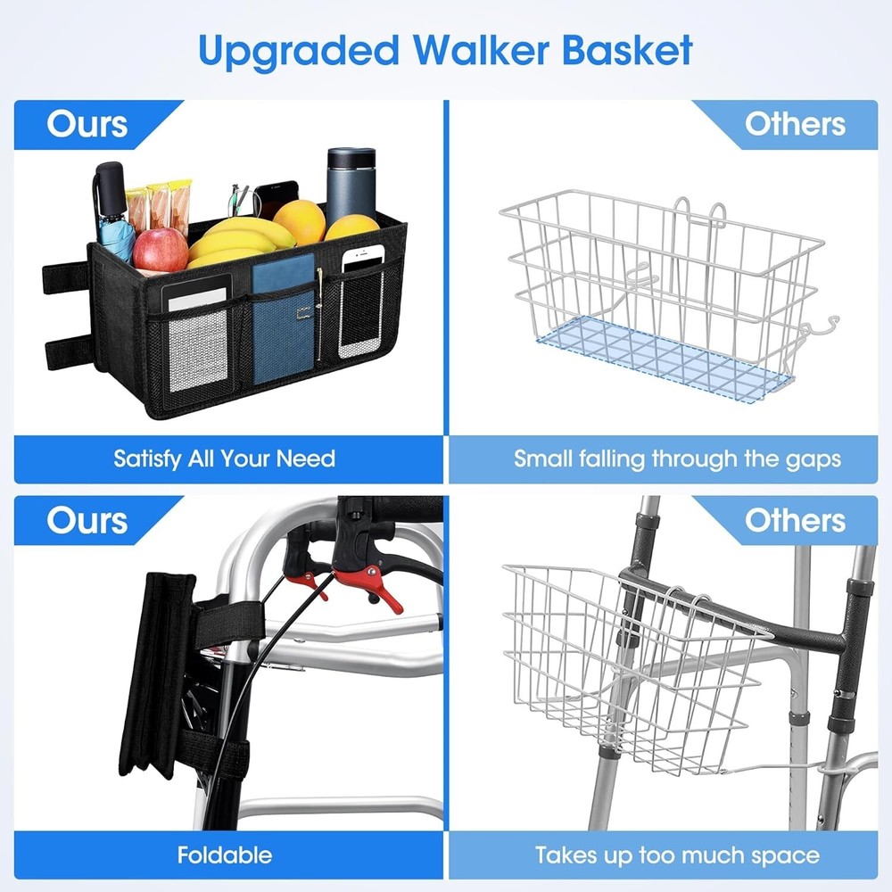 Ultimate Walker Storage Bag with Large Capacity & Easy Install Features - Black