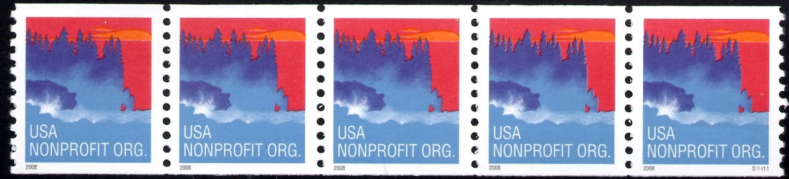 U S SCOTT 4348 SEA COAST NON-PROFIT PNC PLATE S11111 STRIP OF 5 MNH