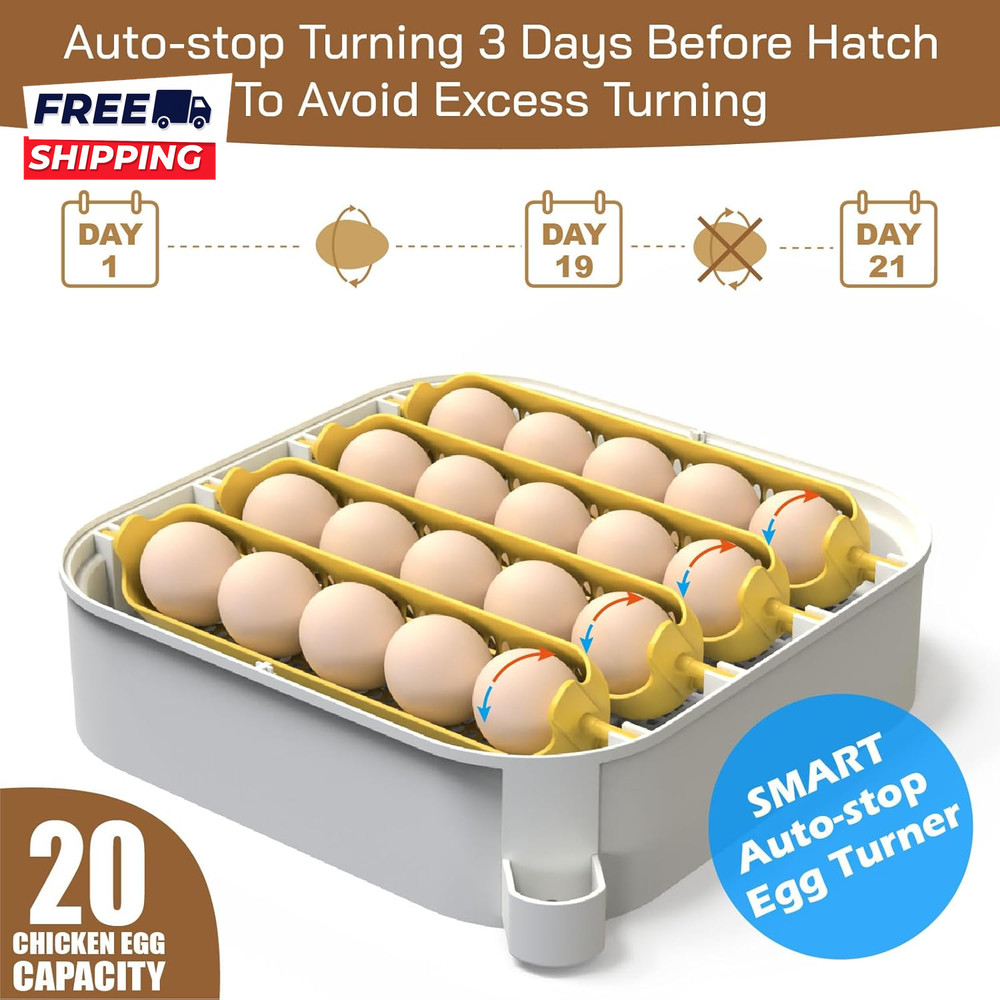 20 Egg Incubator with Humidity Display Egg Candler Automatic Egg Turner