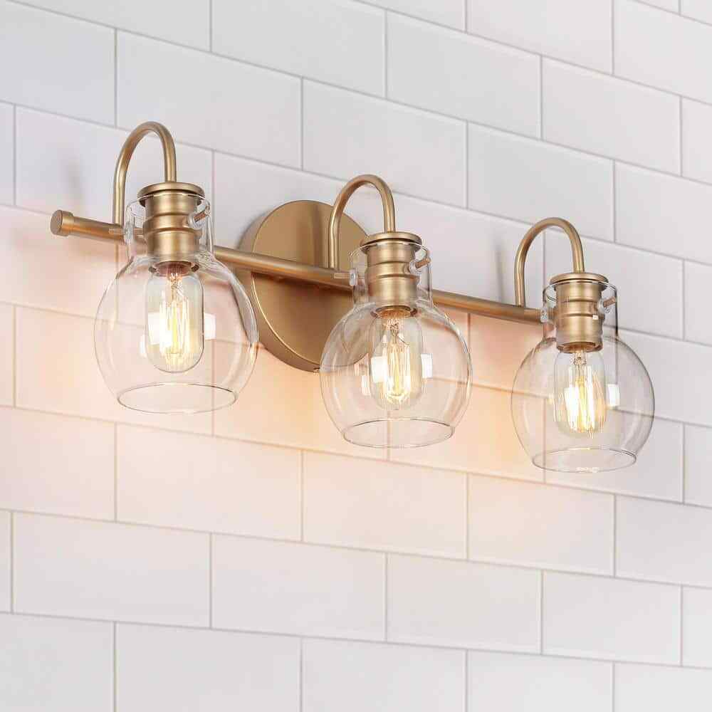 LNC Robb Modern 3-Light Gold Bathroom Vanity Light Interior Powder Room Lighting
