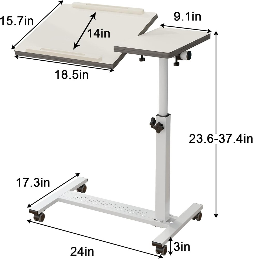 Over Bed Table W/ Wheels Adjustable Rolling Laptop Table Overbed Desk