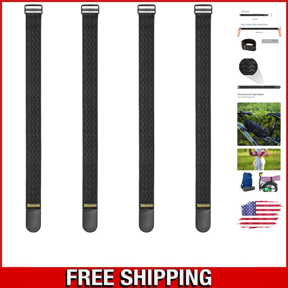 24” x 2” Elastic Cinch Straps - 4 Pack Anti-Slip Multipurpose Bundling Solution