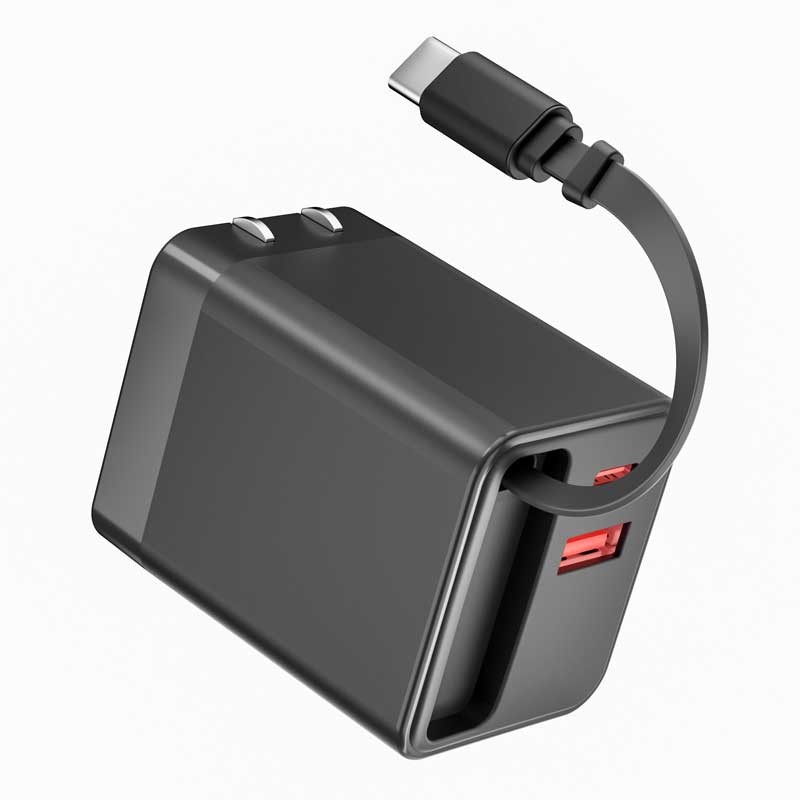 For iPhone 17/Pro/Max/Air - 65W PD Home Charger Fast Type-C 2ft Retractable