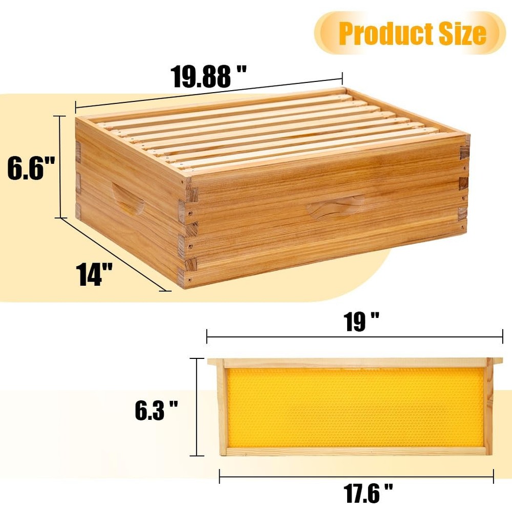 8-Frame Beehive Complete Bee Hive Boxes Starter Kit Dipped in Beeswax Include...