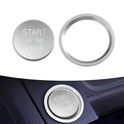 Car Button Decoration, Engine Button Starter Cover, Ignition Ring 2 PCS Silver