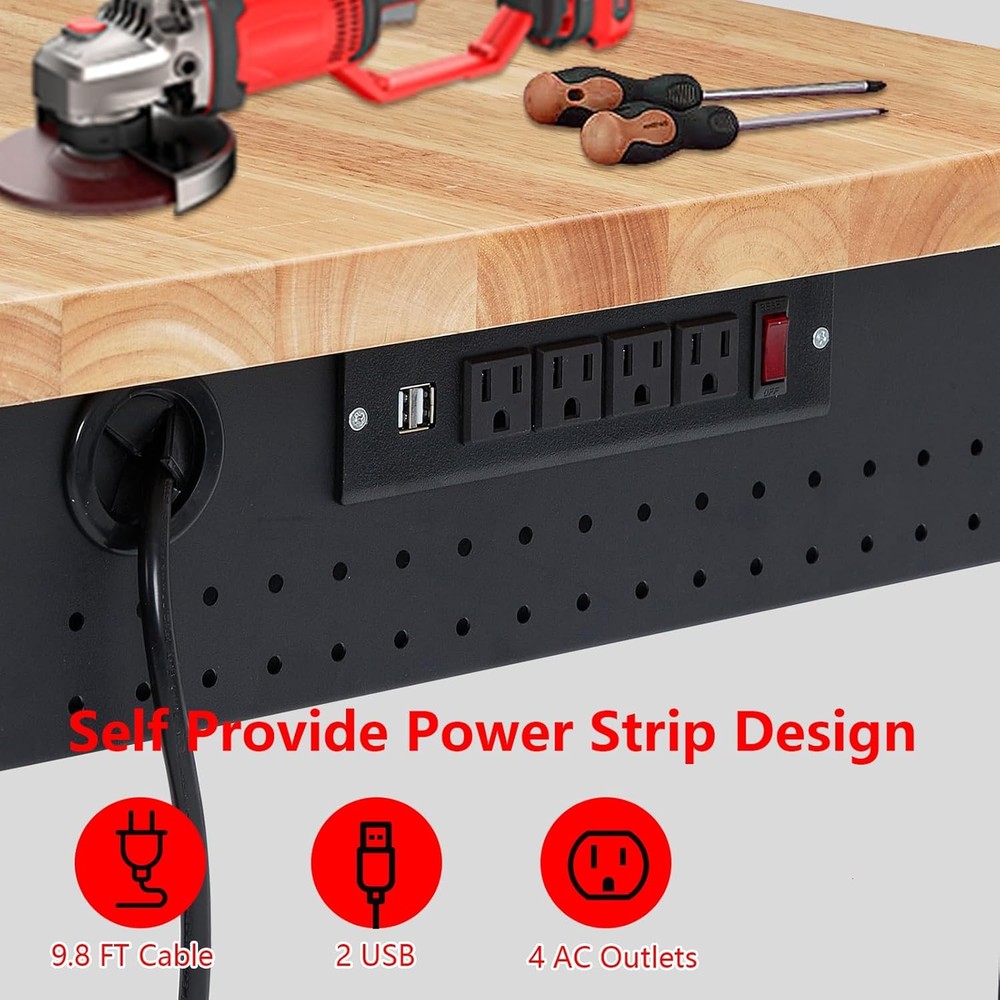 48"x24"Garage Workbench&Wheels&Power Strip Work Table|2000LBS Adjustable Height