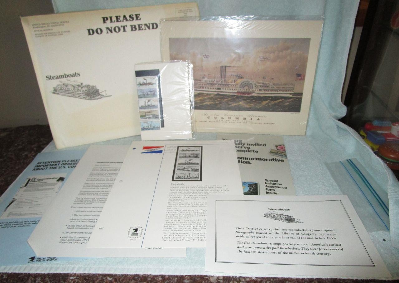 Steamboat Commemorative Stamp Collection Original Envelope Stamps and Print 1989