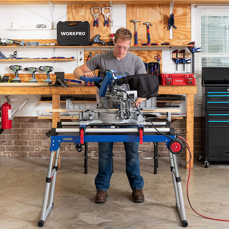 WORKPRO 5-in-1 Portable Rolling Miter 42" Saw Stand Workbench Folding Work Table