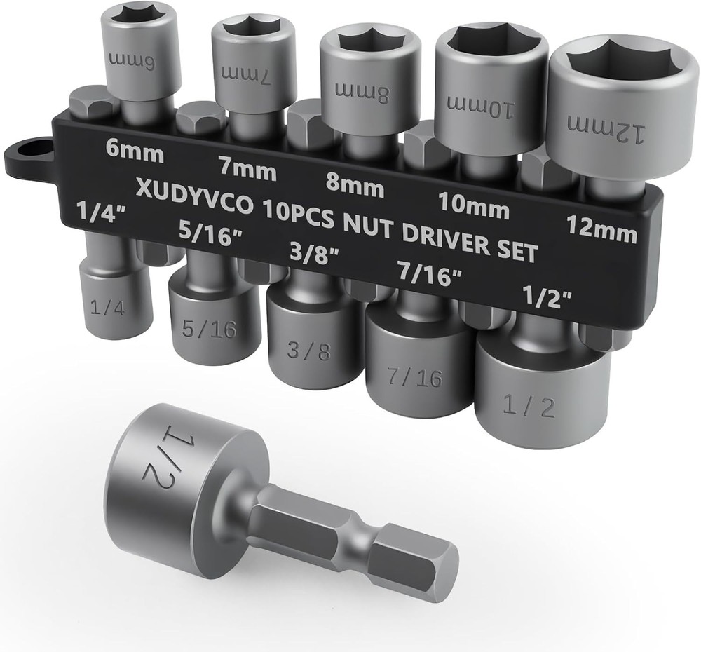 10-Piece Drill Socket Set with Polished Finish and Easy Size Identification