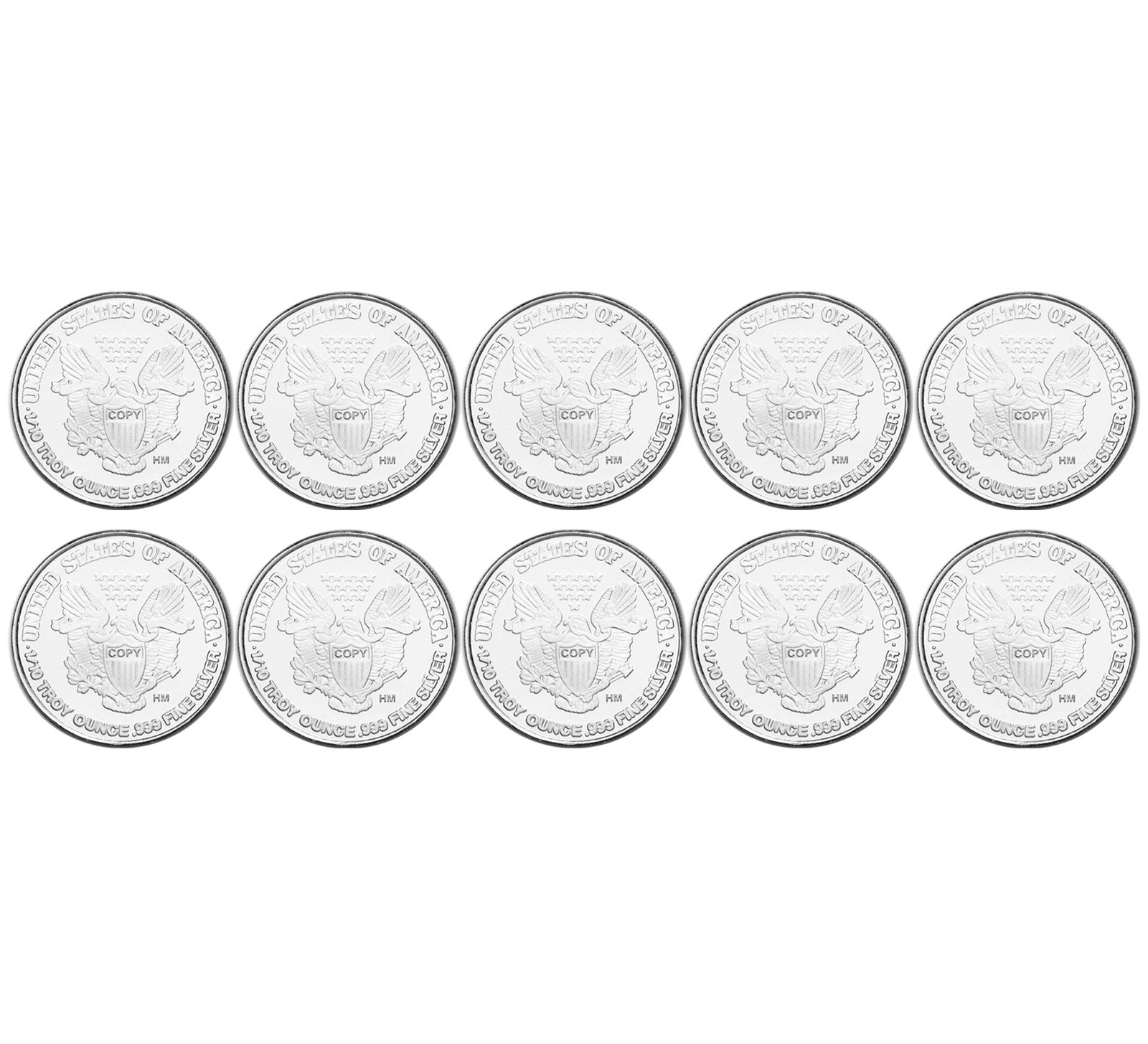 Lot of Ten 0.10 (1/10) Troy Ounce .999 Silver Walking Liberty Round