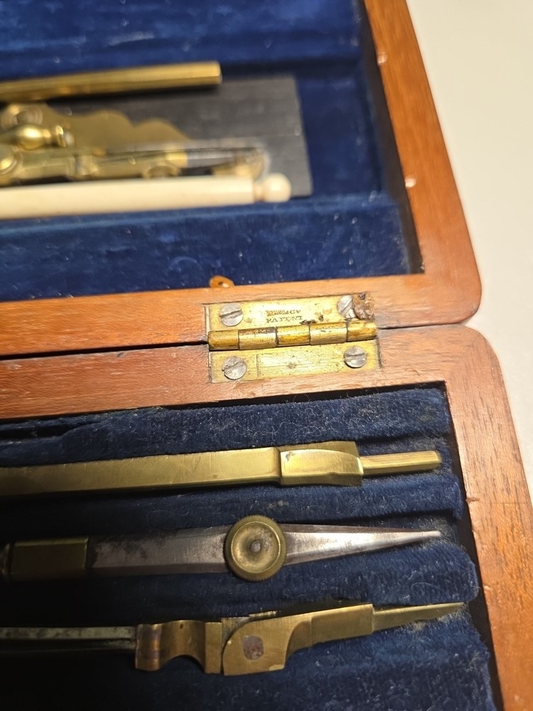 Antique Technical Mathematical Drawing Instruments Set Geometry in Wood Box