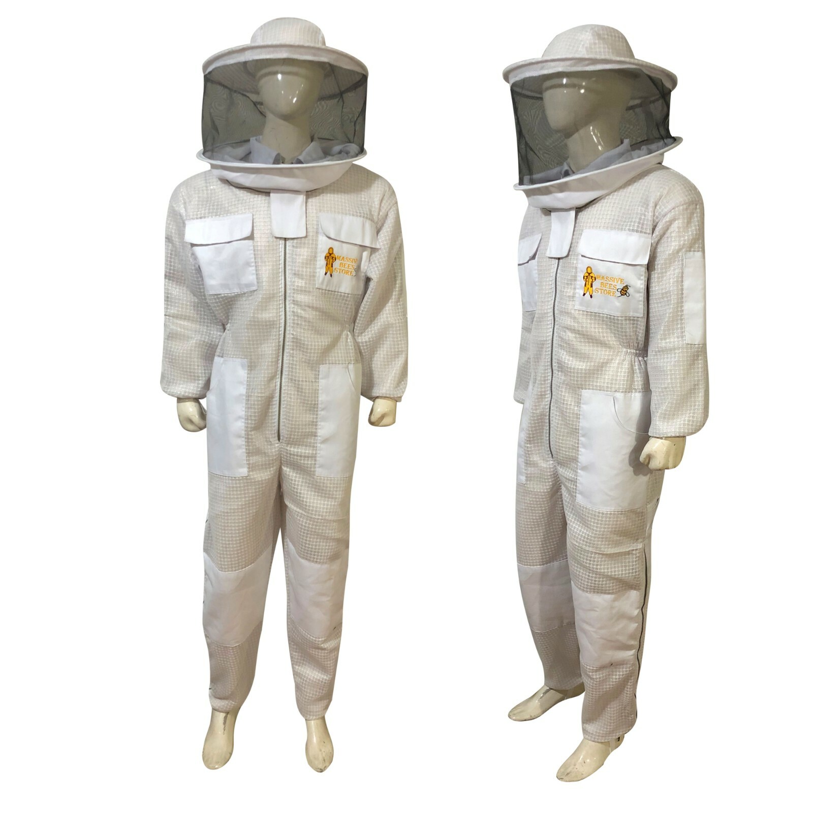 Massive bee Store Beekeeping ventilated Suit with Round and Bee Gloves in White