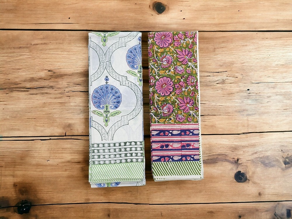 Hand Block Print Tablecloth 100%Cotton Floral Rectangular Décor Dinner Party 2Pc