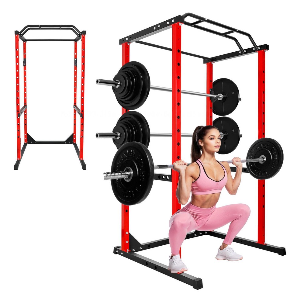 Power Cage, 1200lb Multi-Function Squat Rack Stand with Barbells 1.5x1.5" Frame