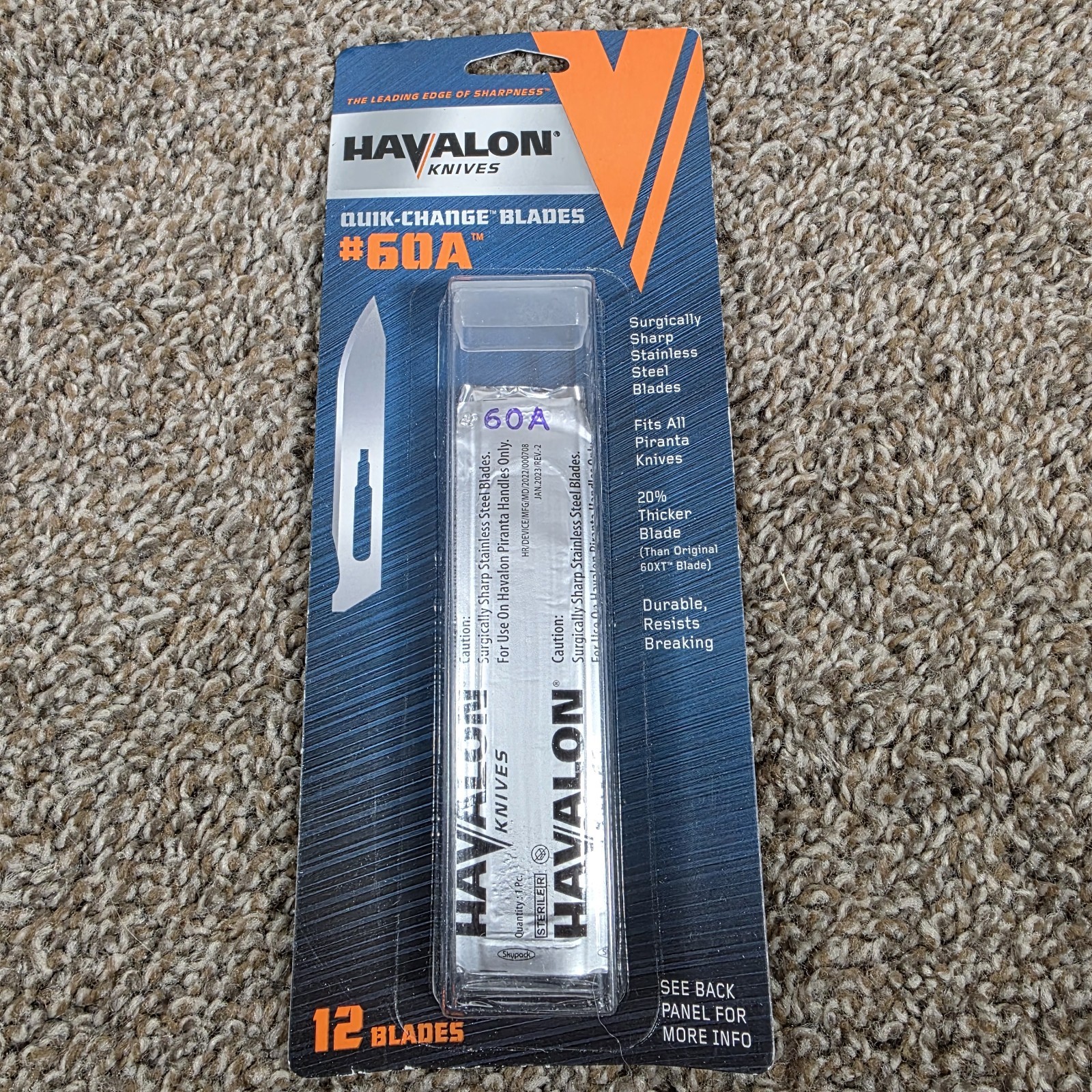 Havalon Piranta Set Of 12 Fixed Knife Stainless Replacement Blades 60ADZ - NEW