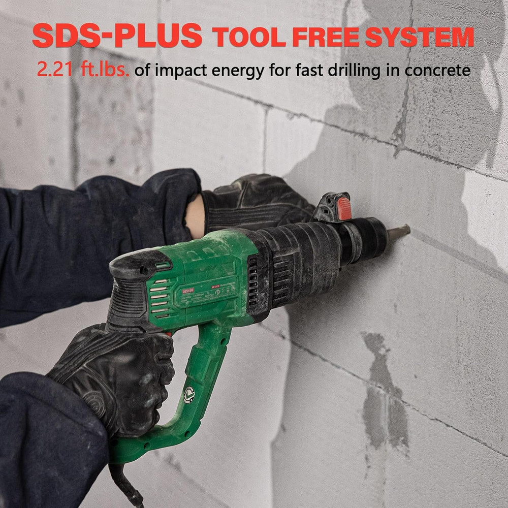 1" Sds-Plus Lightweight Rotary Hammer Drill, 9 Amp 4 Functions Corded Variable S