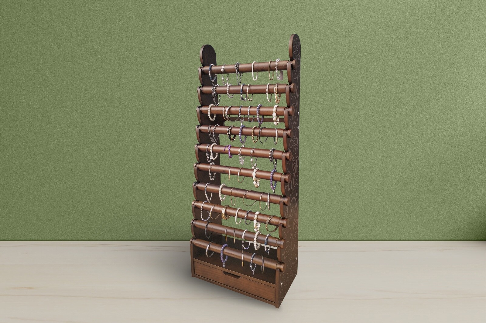 Giant 10 Tier Dark Wood Bracelet & Bangles Display Stand Holder +Free Shipping