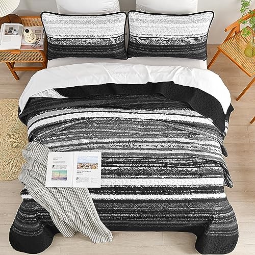 Striped Quilt Set Size, Boho Stripe Patchwork Bedspread Coverlet King Black