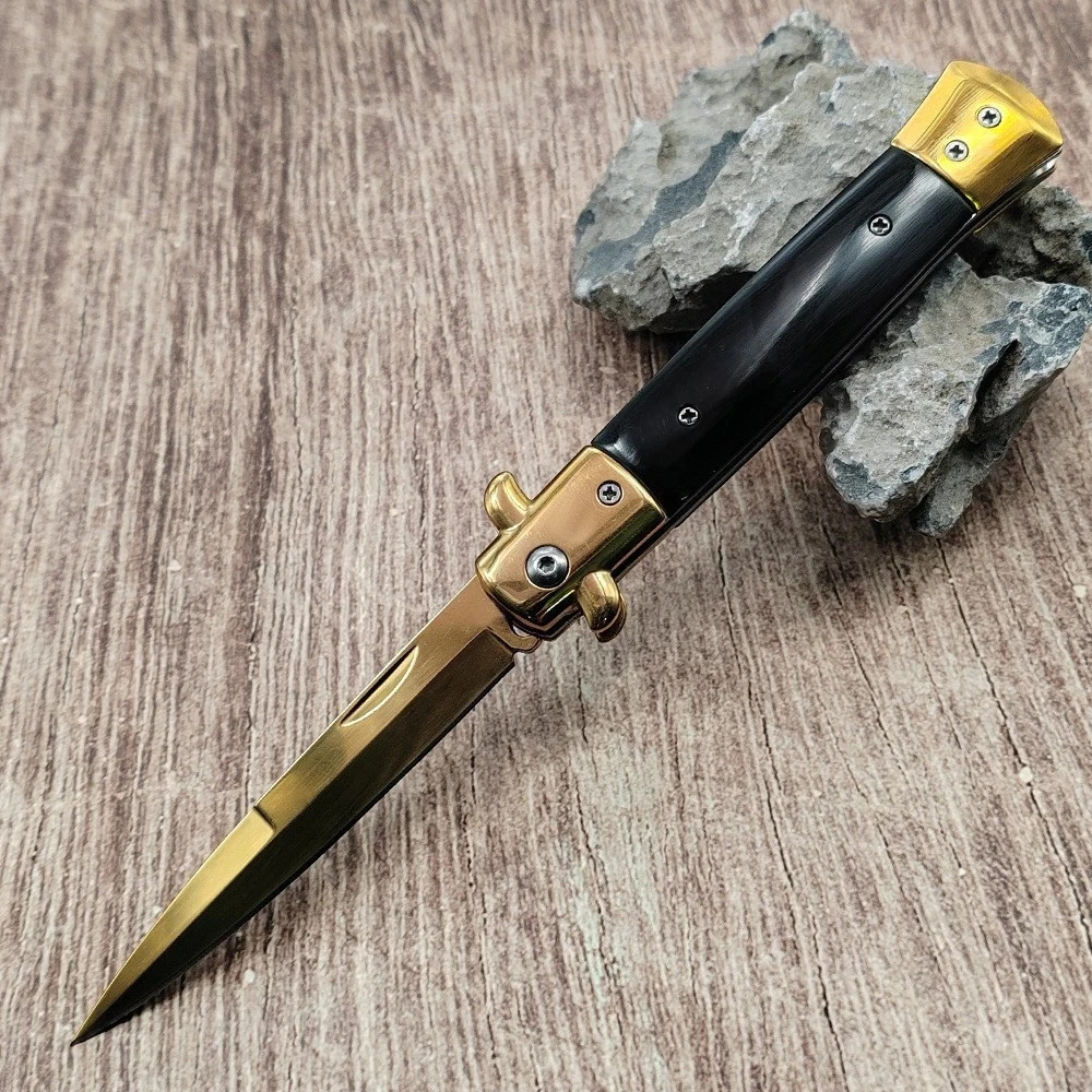 Classic Italian Milano Spring Assist Open Folding Stiletto Pocket Knife Blade