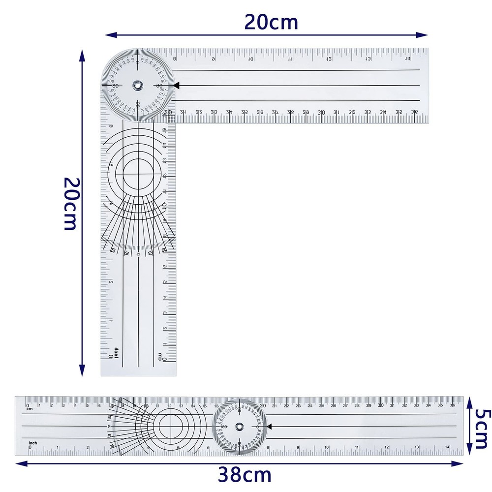 2 Pcs Plastic Goniometer Quick Protractor Clear Angle Finder Ruler with 7 Inc...