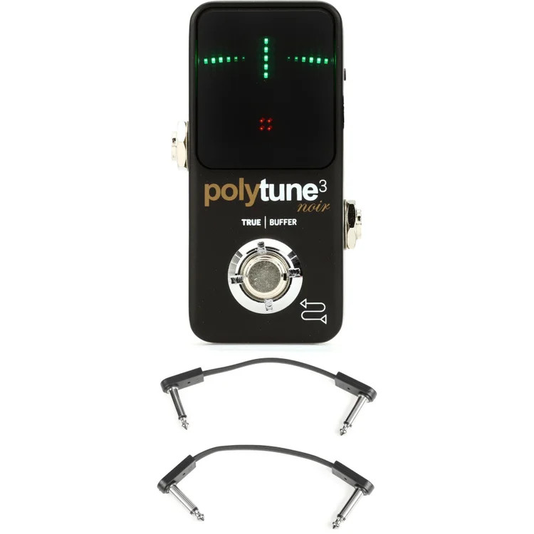 TC Electronic PolyTune 3 Noir Mini Polyphonic Tuning Pedal with EBS Patch Cables