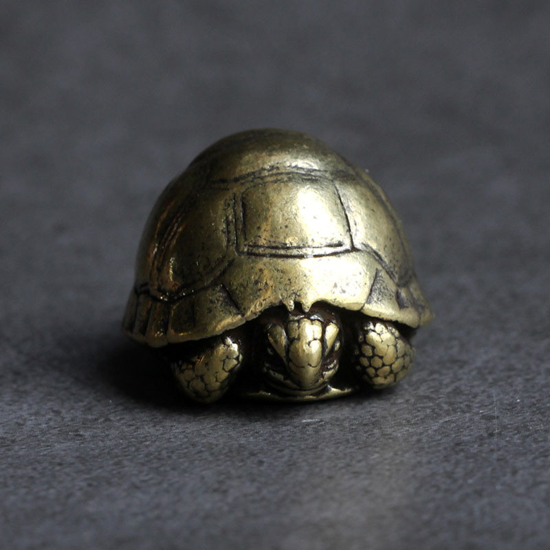 Solid Copper Turtle Trinket Tea Pet Ceremony Antique Bronze Model Figurines 1pc