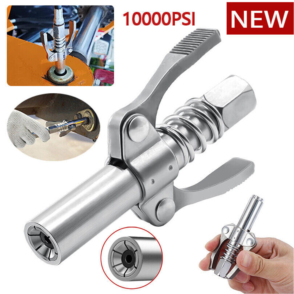 2× Double Handle Quick Release Grease Gun Coupler Oil Nozzle With Adapter Kit