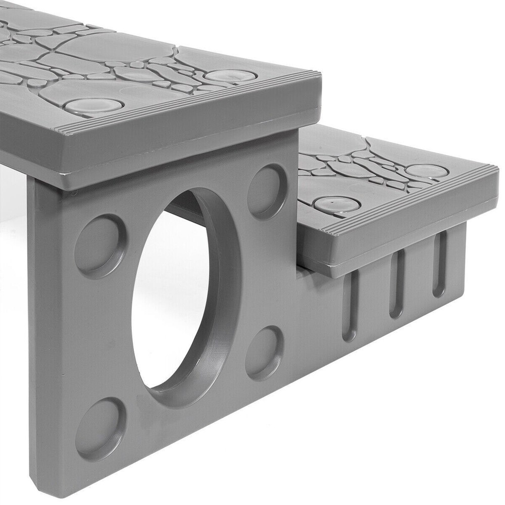 2-Step Spa Hot Tub Deck Steps Entry Exit Gray Designed for Straight or Curved