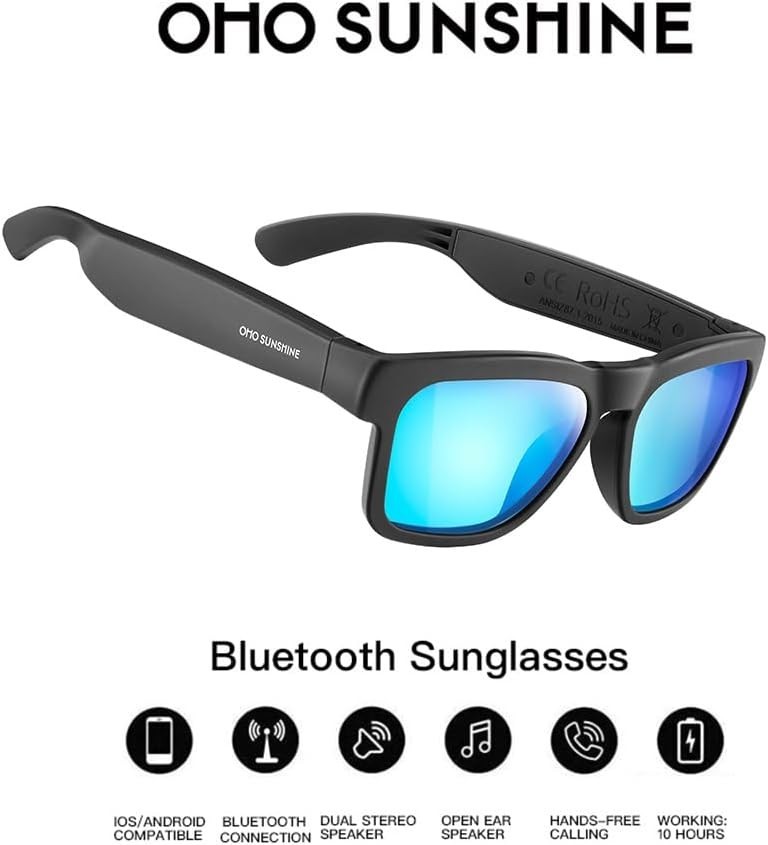 OhO Smart Glasses Polarized Sunglasses Bluetooth Speaker UV Protection Voice CTL